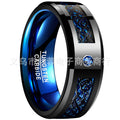 Tungsten Steel Ring Set with Black Dragon Pattern Blue Red and Green Carbon Fiber Men's Tungsten Steel Ring Ready for Dropshipping