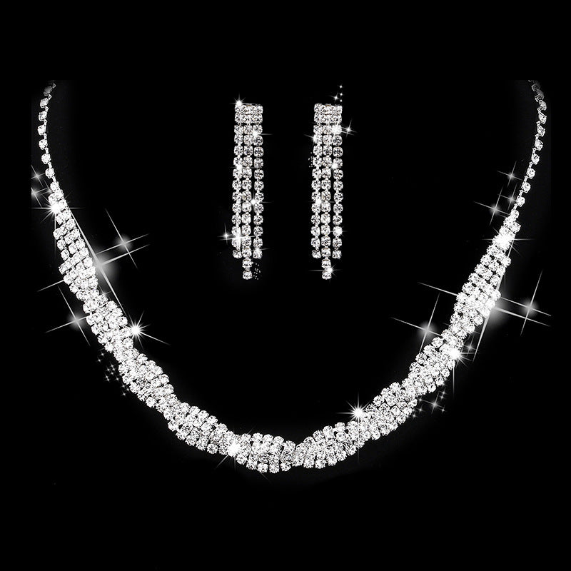 2025 Cross-border Bridal Accessories Necklace Wedding Fashion Rhinestone Twist Necklace Earrings Wedding Jewelry Hot Selling Daifa