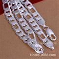 European, American and Japanese men's copper plating 925 silver men's 12MM three one three one flat side necklace jewelry