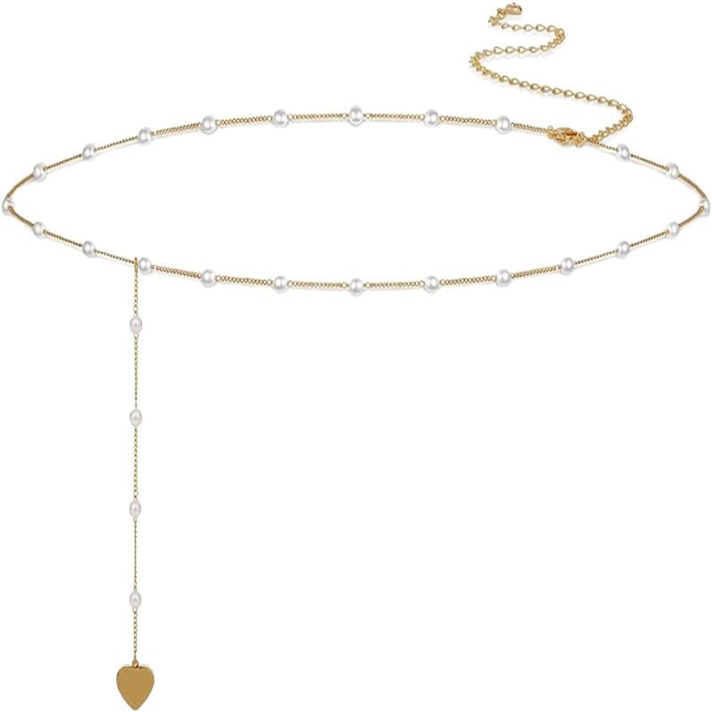 Women's Waist Chain Adjustable Sexy Temperament Versatile Bikini Summer Beach Style Imitation Pearl Love Waist Accessories
