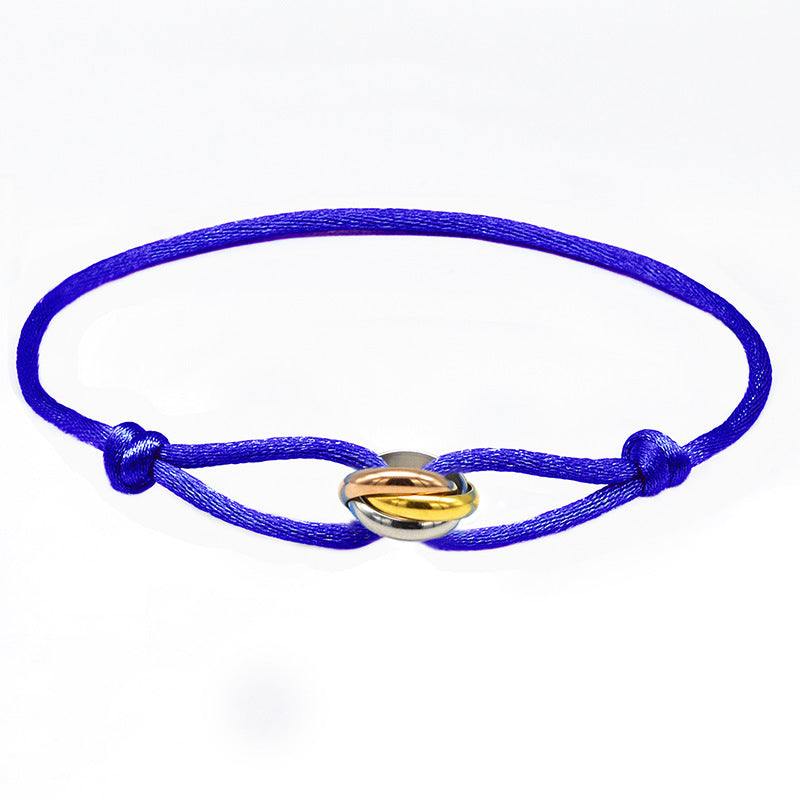 Cross-border supply of foreign trade hand-woven couples stainless steel DIY hand rope three-color three-ring hand rope adjustable bracelet
