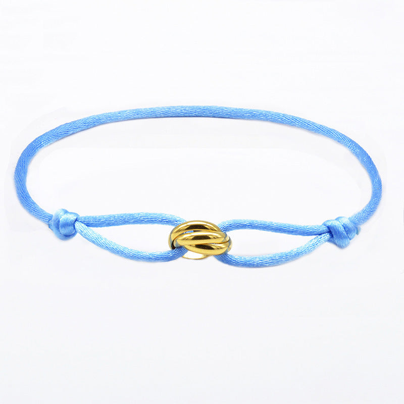 Cross-border supply of foreign trade hand-woven couples stainless steel DIY hand rope three-color three-ring hand rope adjustable bracelet