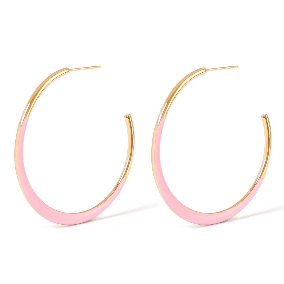 Justop French Fashion Pink Oil Drop Earrings Real Gold Electroplated Stainless Steel Earrings Single-Sided Earrings Ear Jewelry