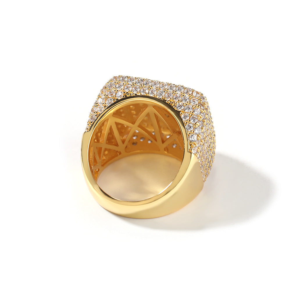 Europe and the United States cross-border jewelry hip hop retro large square ring copper inlaid zircon fashion personality trendy men's ring wholesale