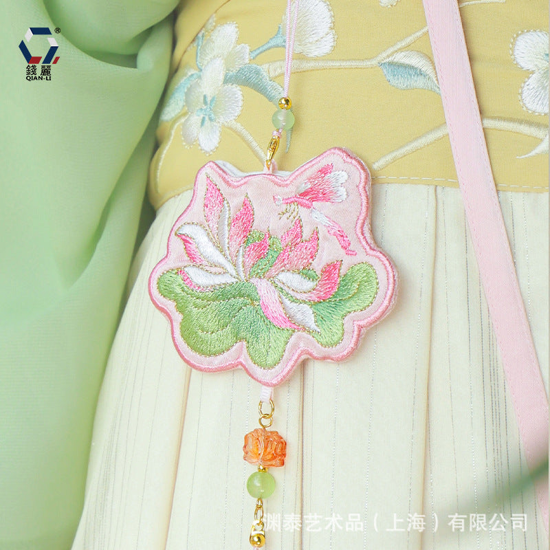 [Yuantai] Embroidered Hanfu Bag Antique Retro Embroidered Lotus Accessories Bag Guofeng Mobile Phone Bag Embroidered Sachet