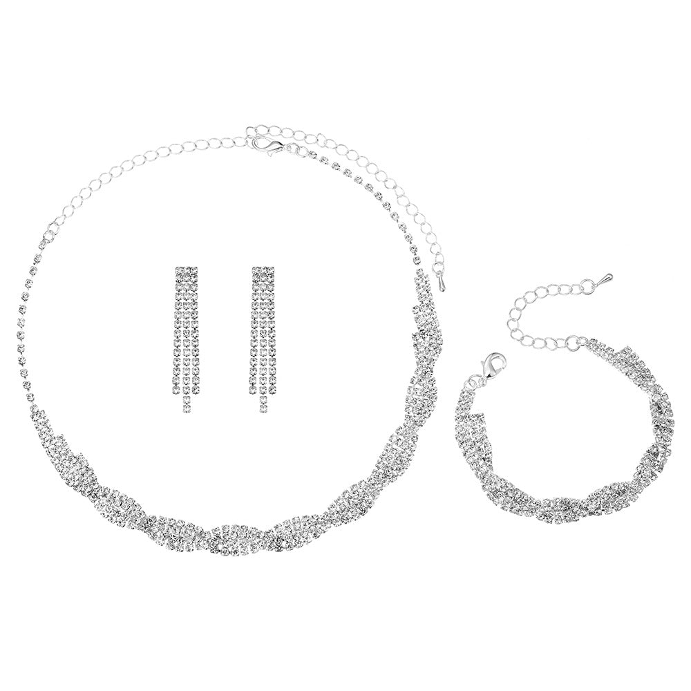 2025 Cross-border Bridal Accessories Necklace Wedding Fashion Rhinestone Twist Necklace Earrings Wedding Jewelry Hot Selling Daifa