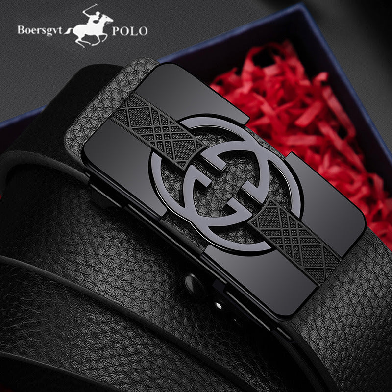 Paul leather belt men's top layer cowhide litchi pattern belt real cowhide fashion business automatic buckle classic men's