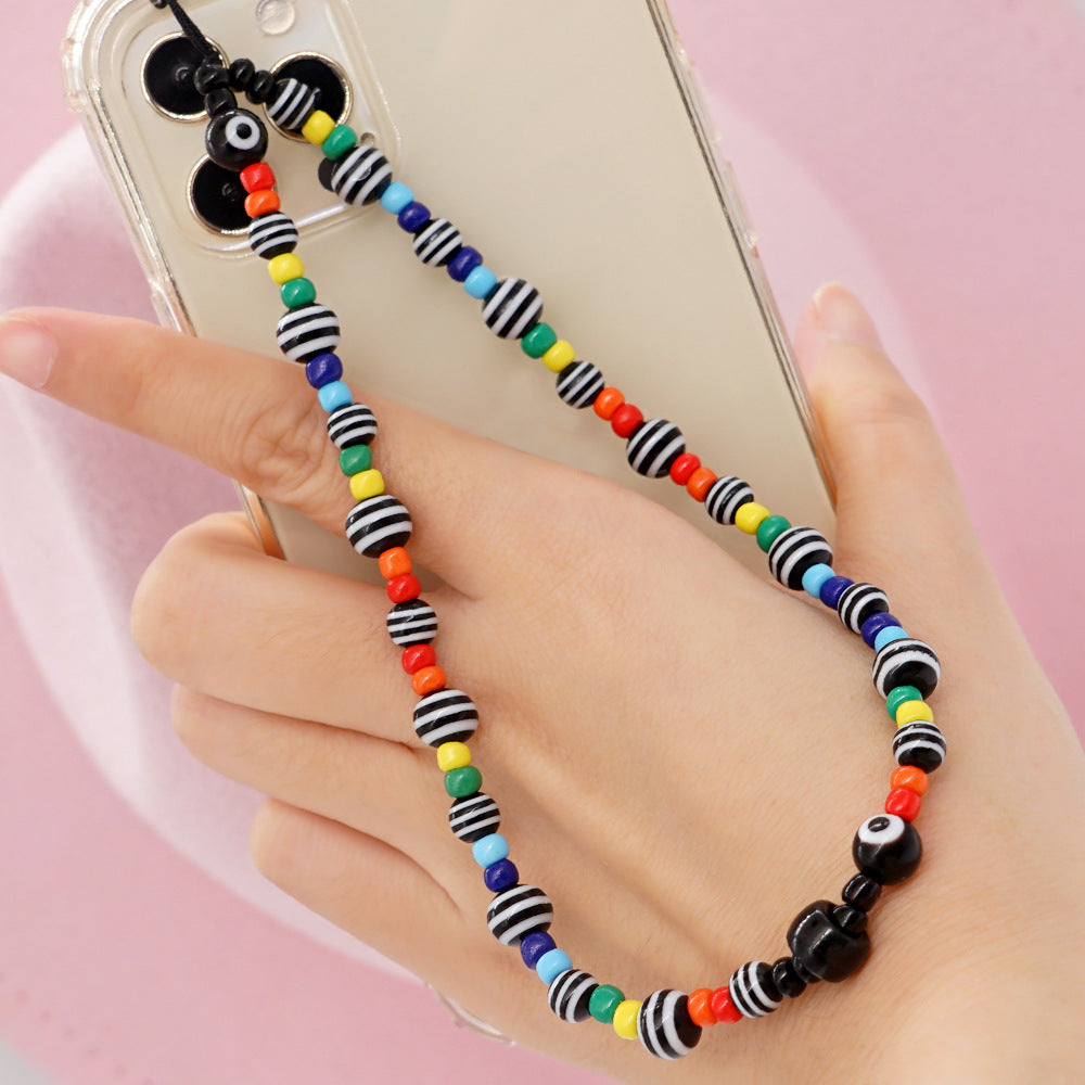 Factory direct supply handmade beaded mobile phone lanyard bluetooth speaker lanyard flashlight fan selfie stick U disk sling