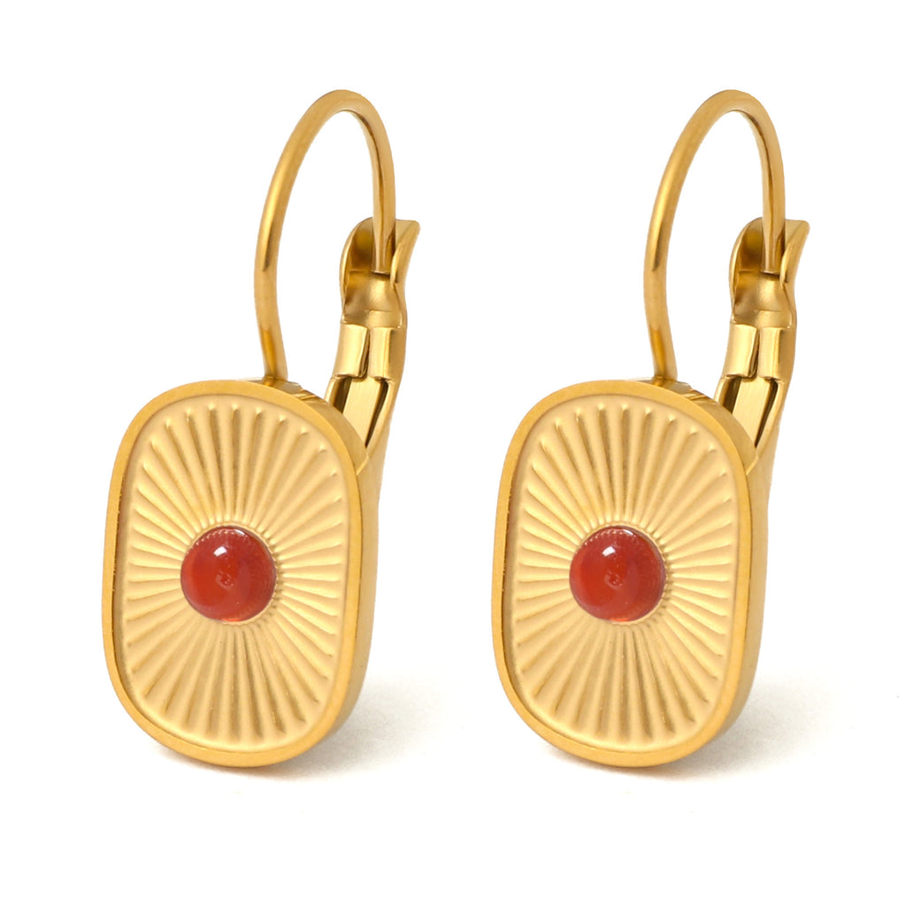 Justop French Ins Natural Stone Red Agate Earrings Stainless Steel Electroplated Polished Earrings Retro Earrings Earrings