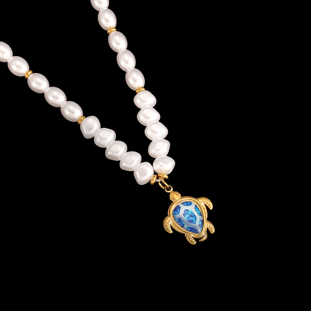 Cross-Border Stainless Steel Necklace Shell Titanium Steel Pendant New Pearl Jewelry Seaside Accessories European and American Non-Fading Jewelry