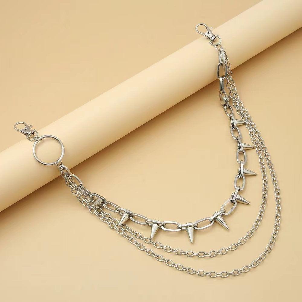 European and American cross-border jewelry hip-hop punk metal rivet stage performance multi-layer waist chain dress jeans accessories