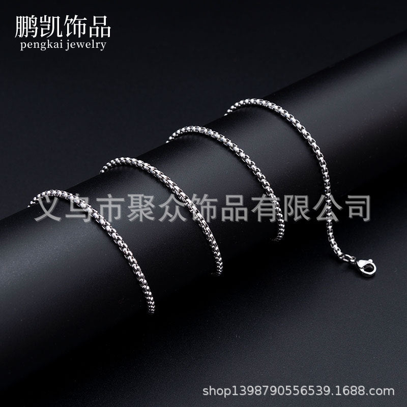 2.5mm Stainless Steel Square Pearl Chain Necklace Titanium Steel Jewelry Accessories Korean Style Trendy Sweater Chain