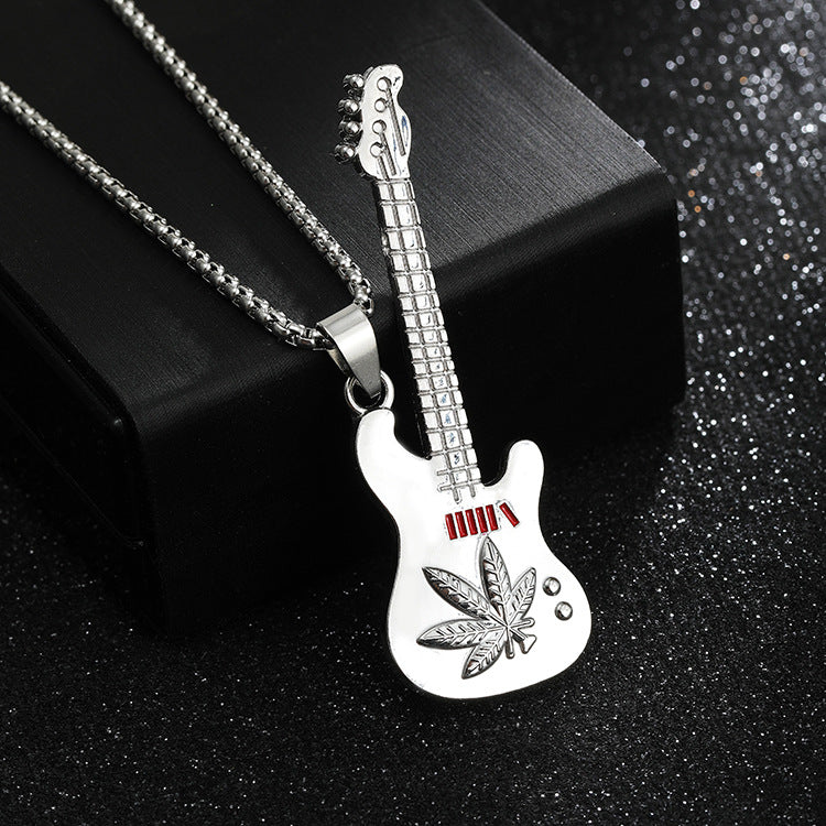 New Guitar Pendant Necklace for Men, Colorful Oil-Drip Alloy Instrument Stainless Steel Pendant DIY Jewelry Accessories for Women
