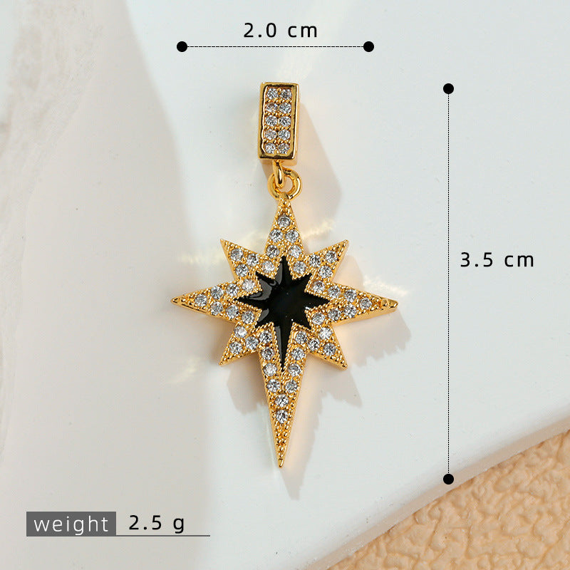 European and American Cross-Border Popular 2025 New Eight-Pointed Star DIY Accessories Pendant Micro-Embedded Earrings Jewelry Pendant Pendant