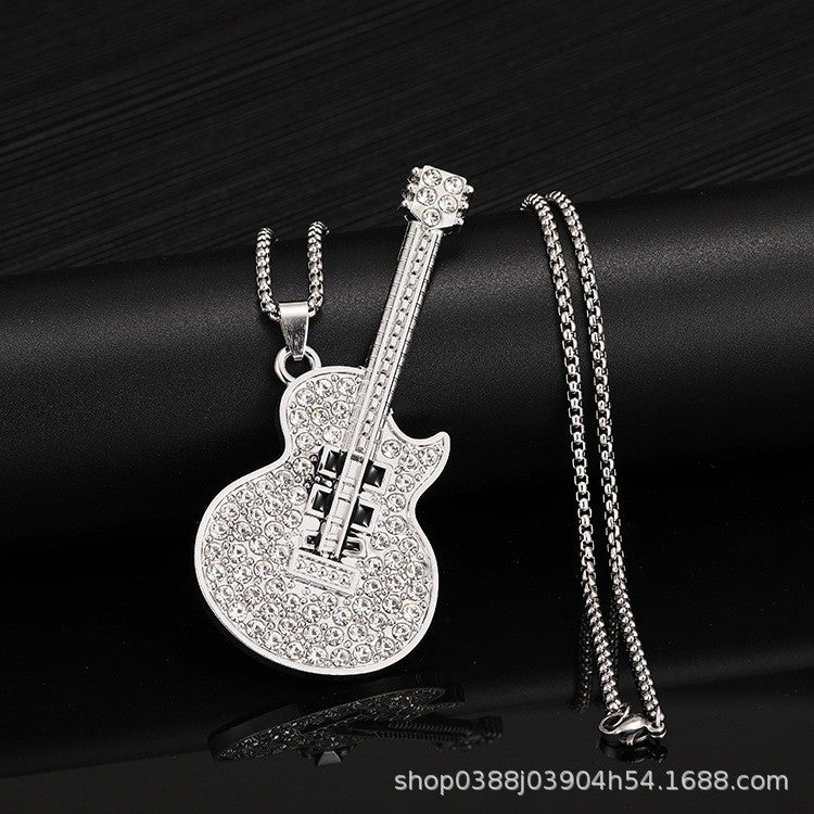 New Guitar Pendant Necklace for Men, Colorful Oil-Drip Alloy Instrument Stainless Steel Pendant DIY Jewelry Accessories for Women