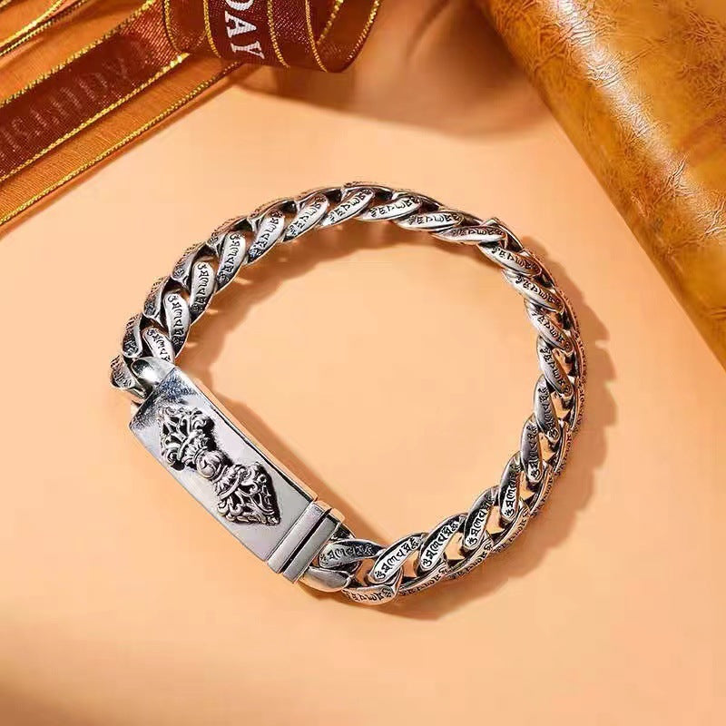 New Retro Vajra Cuban Bracelet Men's Old Thailand Fashion Silver Bracelet Trend Accessories Factory Outlet