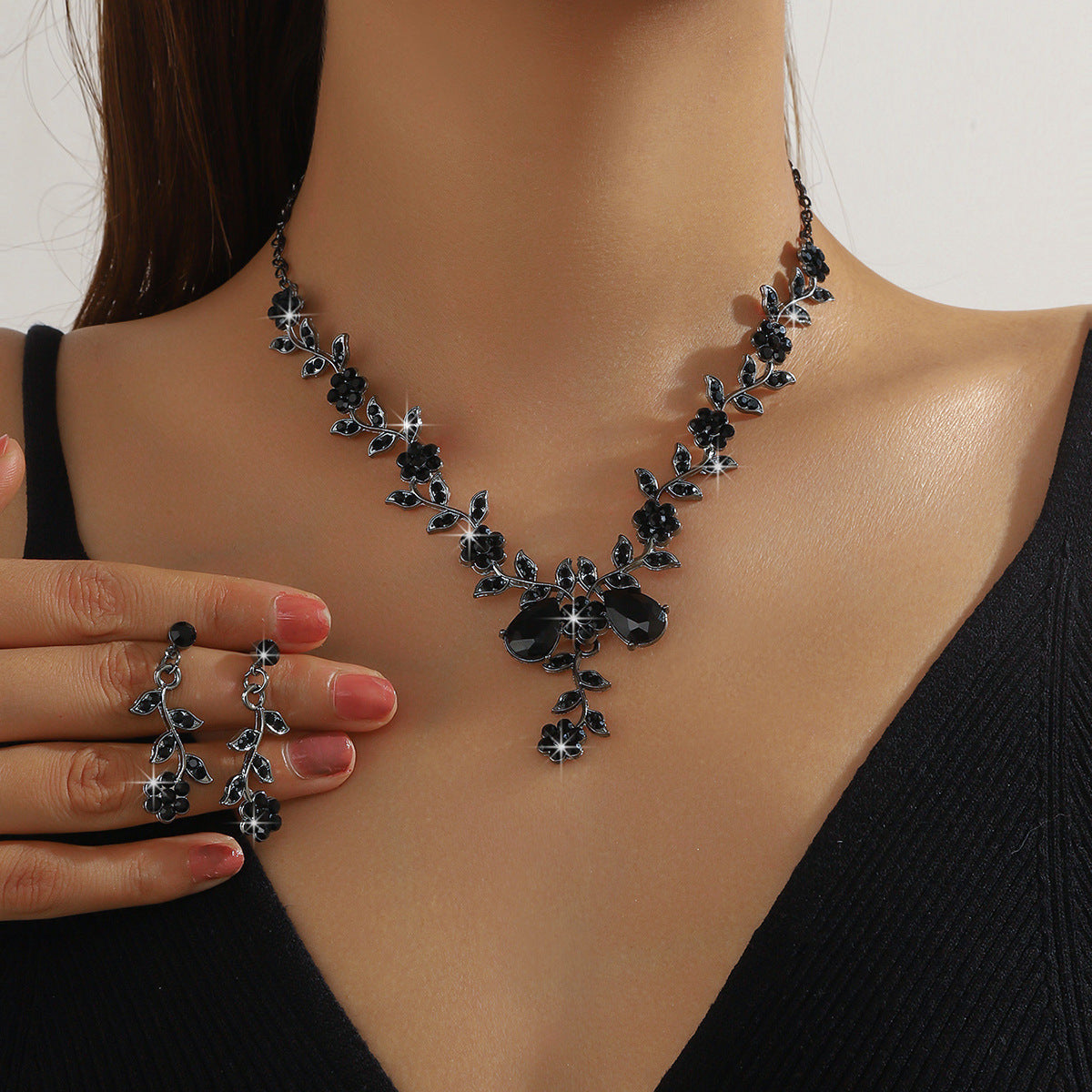 New Cross-Border Wholesale Bridal Rhinestone Water Drop Necklace and Earrings Jewelry Set for Women's Evening Dress Accessories