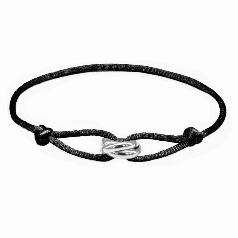 Cross-border supply of foreign trade hand-woven couples stainless steel DIY hand rope three-color three-ring hand rope adjustable bracelet