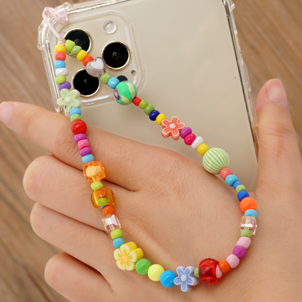 Factory direct supply handmade beaded mobile phone lanyard bluetooth speaker lanyard flashlight fan selfie stick U disk sling