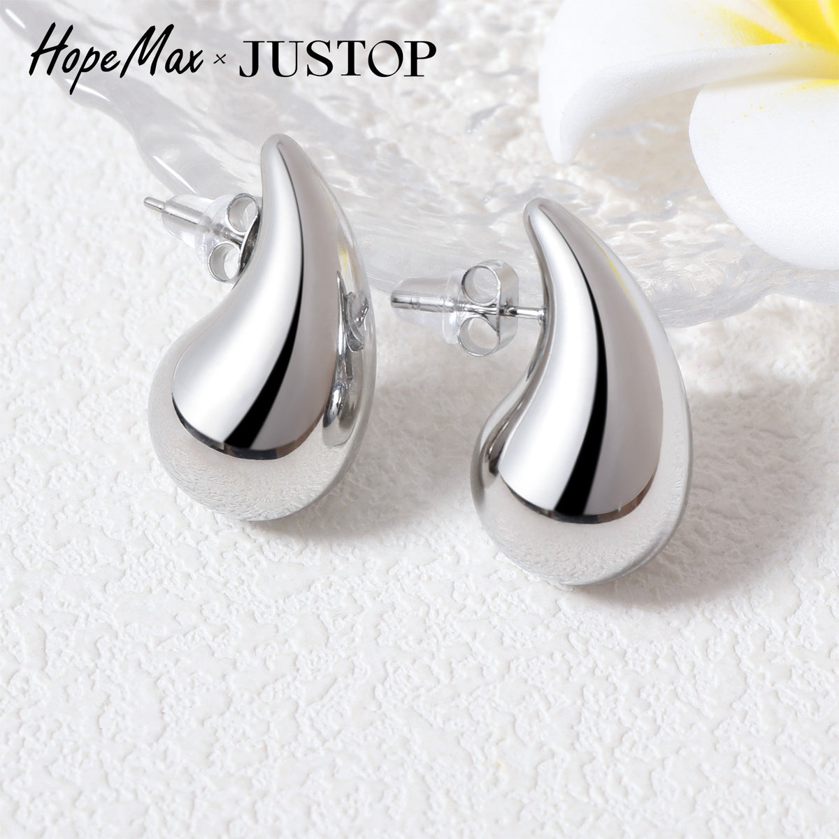 Justop European and American Cross-Border Water Drop Earrings French Stainless Steel Polished Earrings Steel Color Tiger Tooth Earrings Fashion Earrings