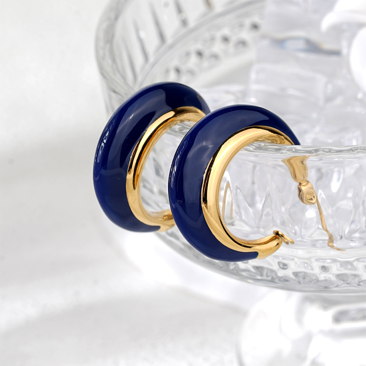 Justop European and American Fashion Navy Blue Oil Drop Earrings Real Gold Electroplated Stainless Steel Earrings French Simple Earrings