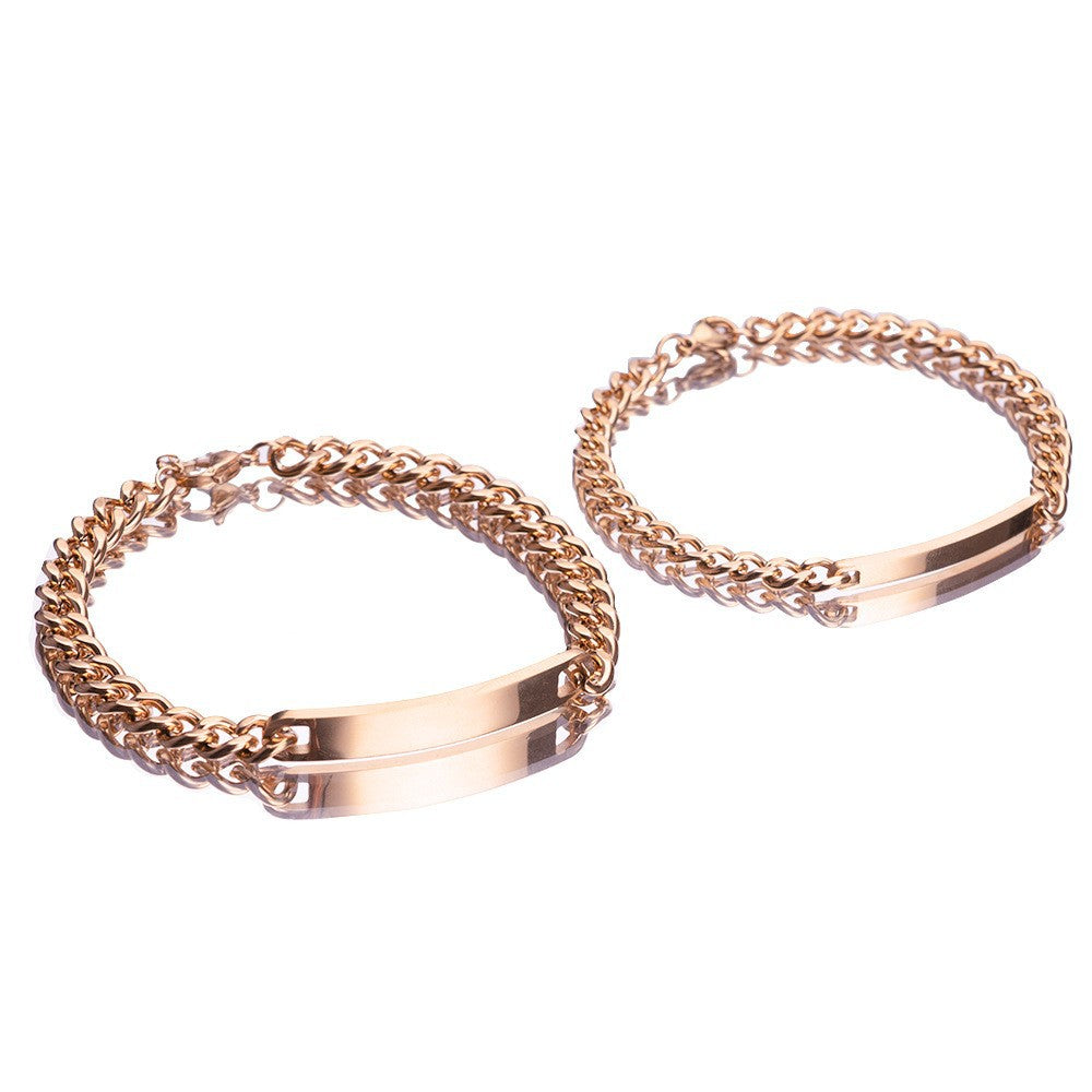 Amazon New Hot Sale 2 Pieces/Set Engravable Titanium Steel Couple's Day 18K High Quality Gold Plated Bracelet