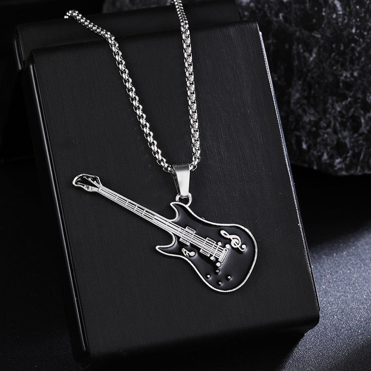 New Guitar Pendant Necklace for Men, Colorful Oil-Drip Alloy Instrument Stainless Steel Pendant DIY Jewelry Accessories for Women