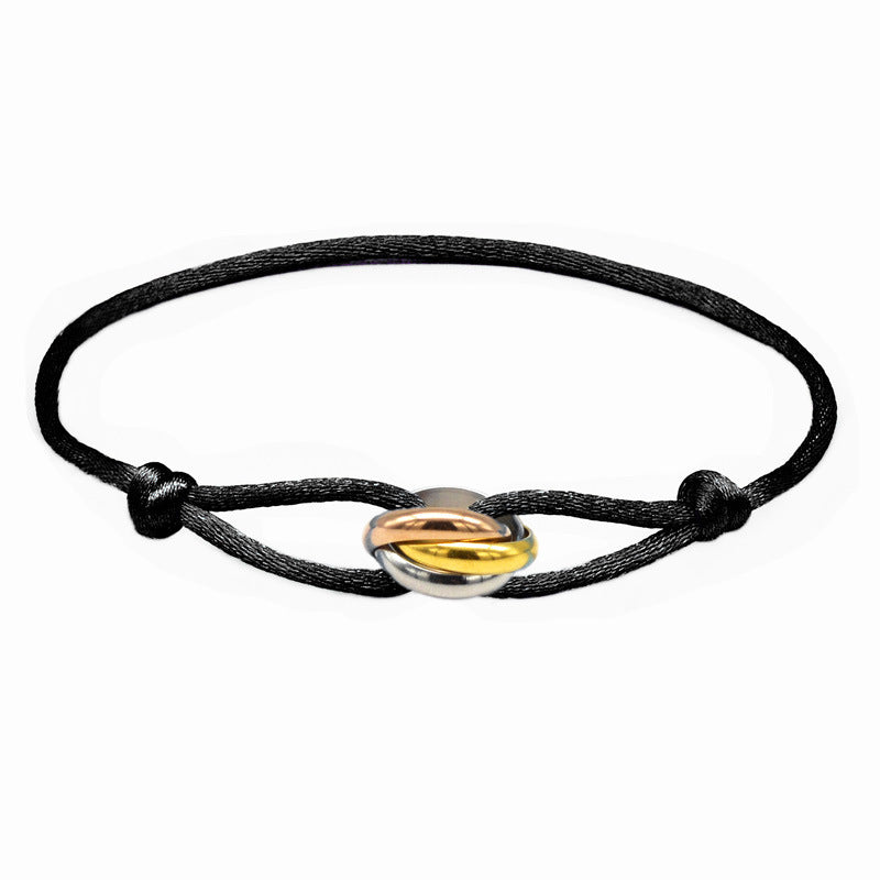 Cross-border supply of foreign trade hand-woven couples stainless steel DIY hand rope three-color three-ring hand rope adjustable bracelet