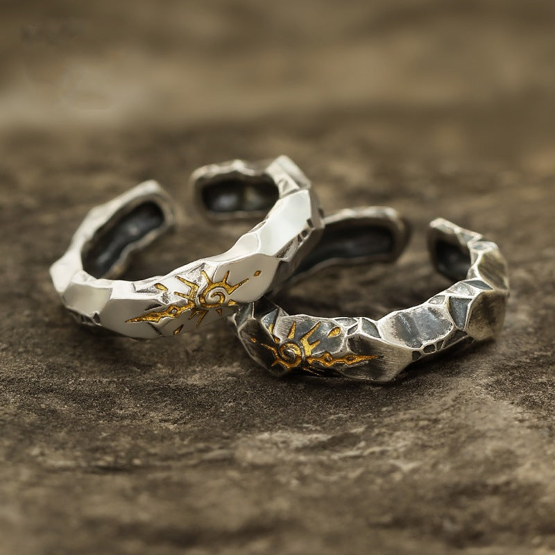 Advanced Sense silver Wishing Stone Ring Men's Zinc Alloy Flare Ring Unique Finger Ring Jewelry Men's Ring Wholesale