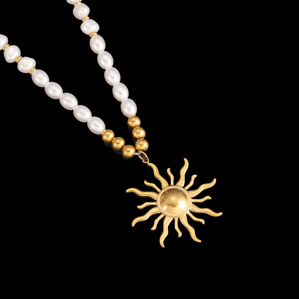 Cross-Border Stainless Steel Necklace Shell Titanium Steel Pendant New Pearl Jewelry Seaside Accessories European and American Non-Fading Jewelry