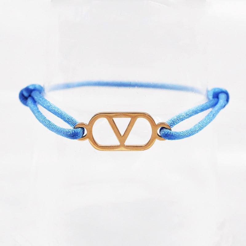 Cross-Border Supply Export Hand-Woven Couple Stainless Steel Warren V Hand Rope Cut Out English Letter Hand Rope Adjustable