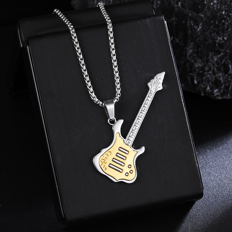 New Guitar Pendant Necklace for Men, Colorful Oil-Drip Alloy Instrument Stainless Steel Pendant DIY Jewelry Accessories for Women