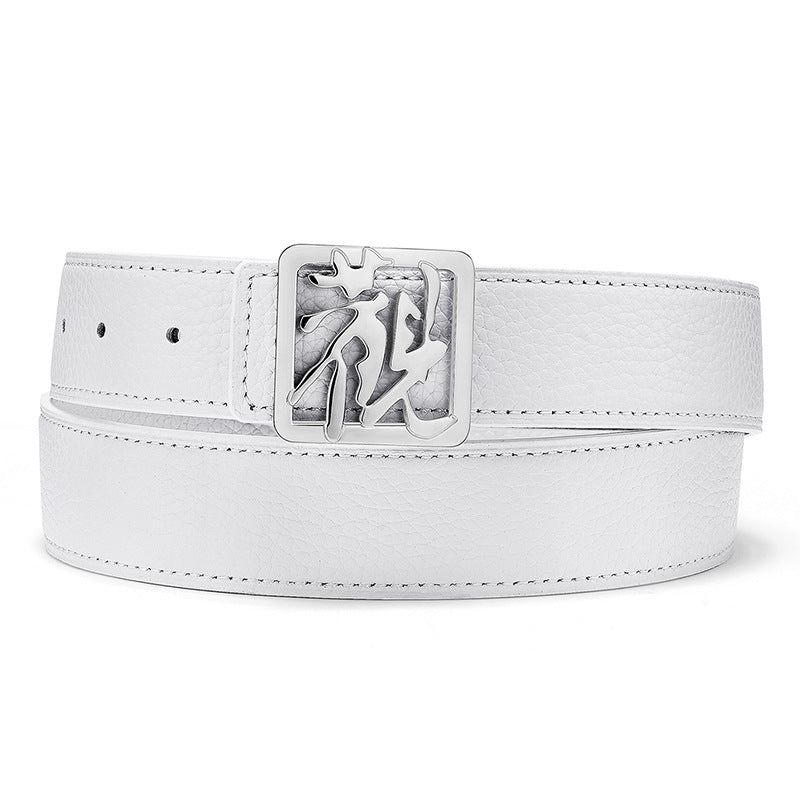 Customized Cowhide Leather Belt Cross-Border European and American Girdle Design with Pictures and Samples, Engraved Buckle Logo Decorative Leather Belt