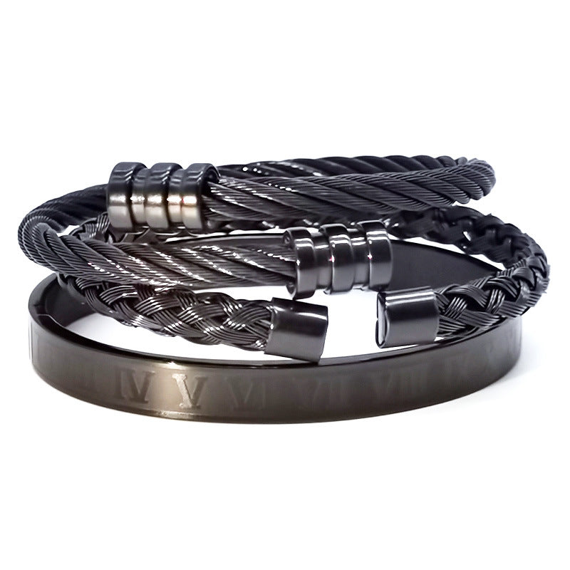 Men's three-in-one punk six-color stainless steel bracelet cross-border for manufacturers first-hand titanium steel European and American fashion jewelry