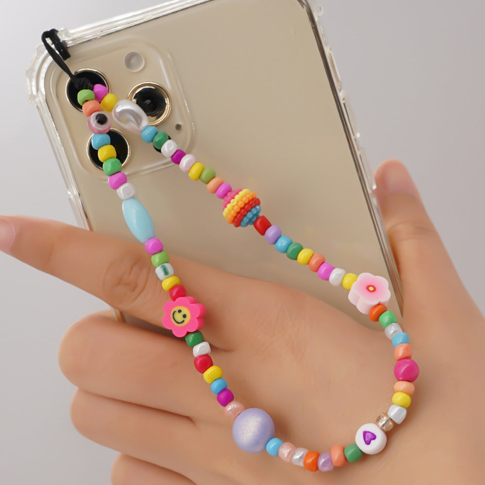 Factory direct supply handmade beaded mobile phone lanyard bluetooth speaker lanyard flashlight fan selfie stick U disk sling