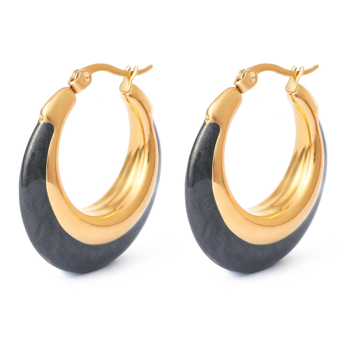 Justop French Ins Personalized Pearl Black Oil Drop Earrings Stainless Steel Vacuum Electroplated Earrings Hong Kong Style Earrings