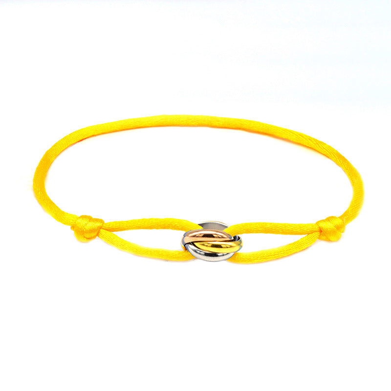 Cross-border supply of foreign trade hand-woven couples stainless steel DIY hand rope three-color three-ring hand rope adjustable bracelet