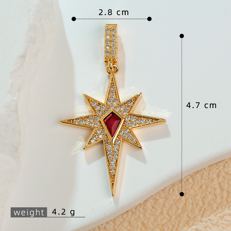 European and American Cross-Border Popular 2025 New Eight-Pointed Star DIY Accessories Pendant Micro-Embedded Earrings Jewelry Pendant Pendant