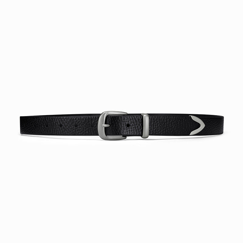Genuine Leather Distressed Hardware Crescent Belt for Women, Trendy Retro Punk Original Design Brand Cowhide Belt