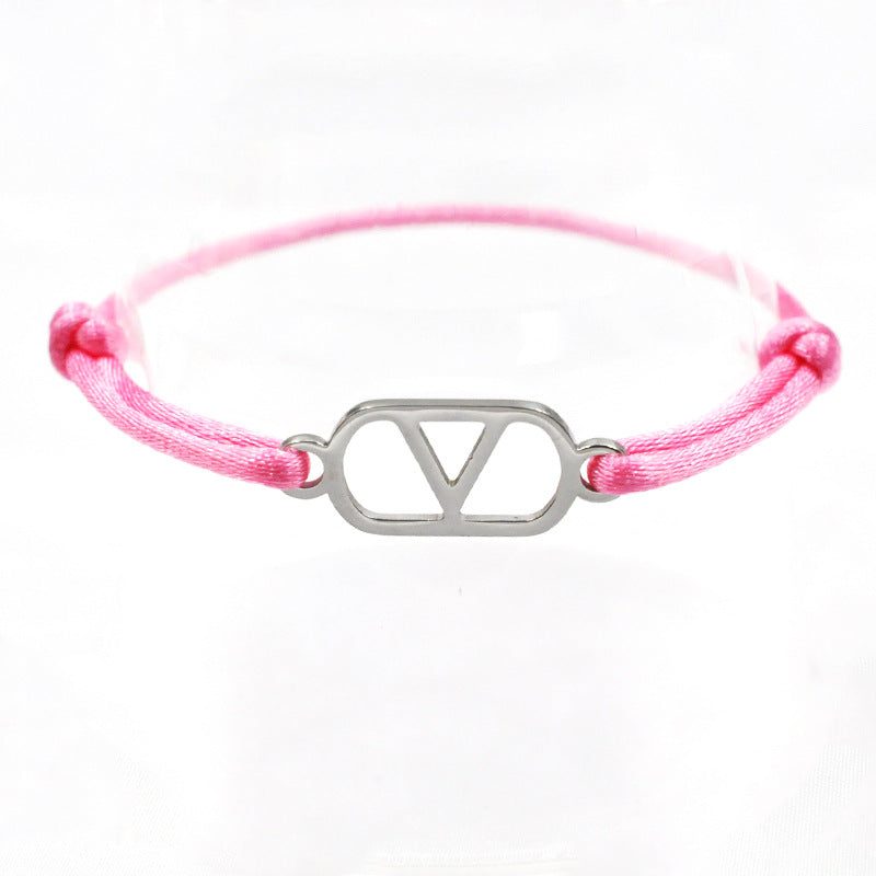 Cross-Border Supply Export Hand-Woven Couple Stainless Steel Warren V Hand Rope Cut Out English Letter Hand Rope Adjustable