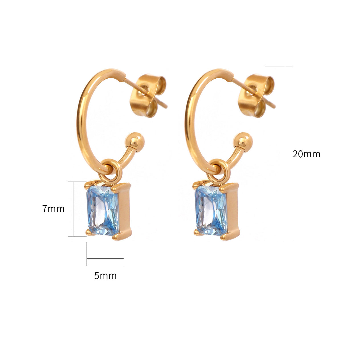 Justop European and American Fashion Sea Blue 38-Color Earrings Stainless Steel Real Gold Electroplated Earrings Zircon Pendant Earrings