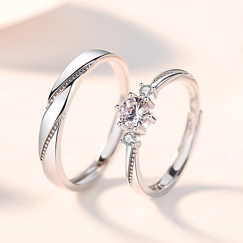 S925 Sterling Silver Love at First Sight Couple Ring Pair Japanese and Korean Simple Fashion Men and Women Drop Shipping