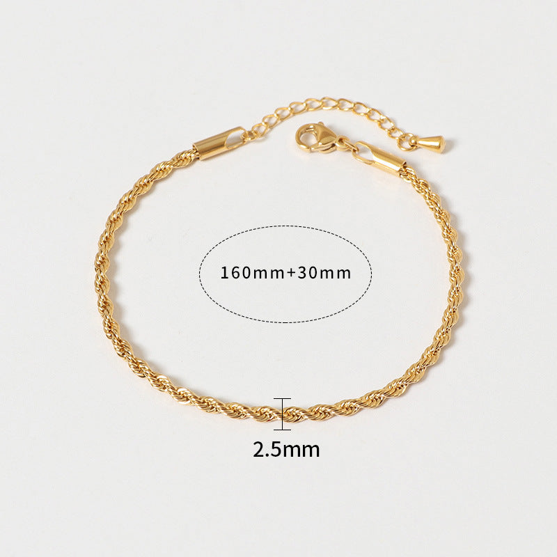 Justop European and American Twist Chain Vintage Cross-Border Jewelry Stainless Steel Bracelet Electroplated 18K Gold Adjustable Bracelet