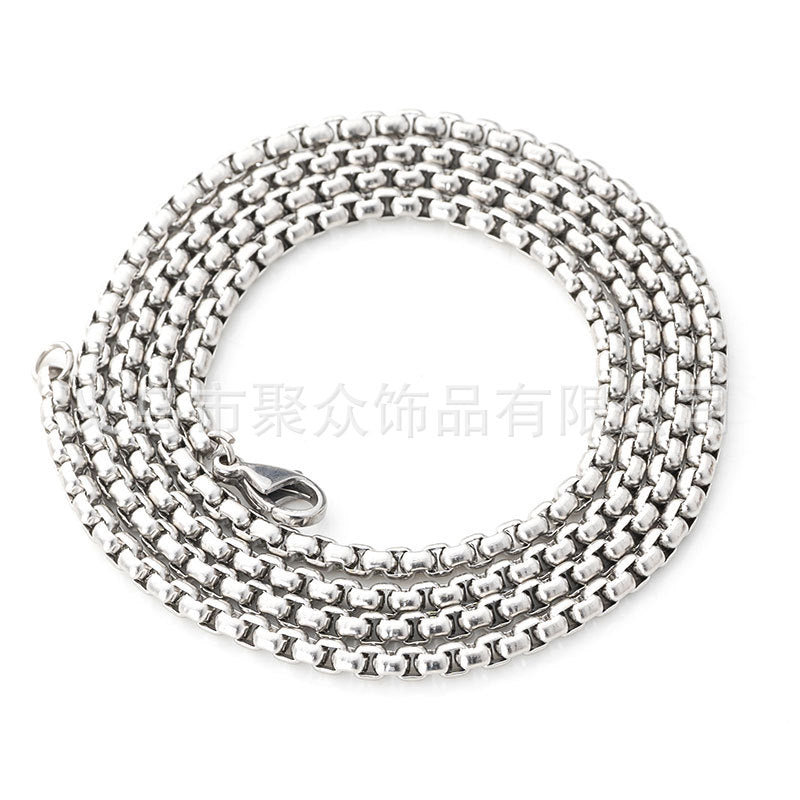 2.5mm Stainless Steel Square Pearl Chain Necklace Titanium Steel Jewelry Accessories Korean Style Trendy Sweater Chain