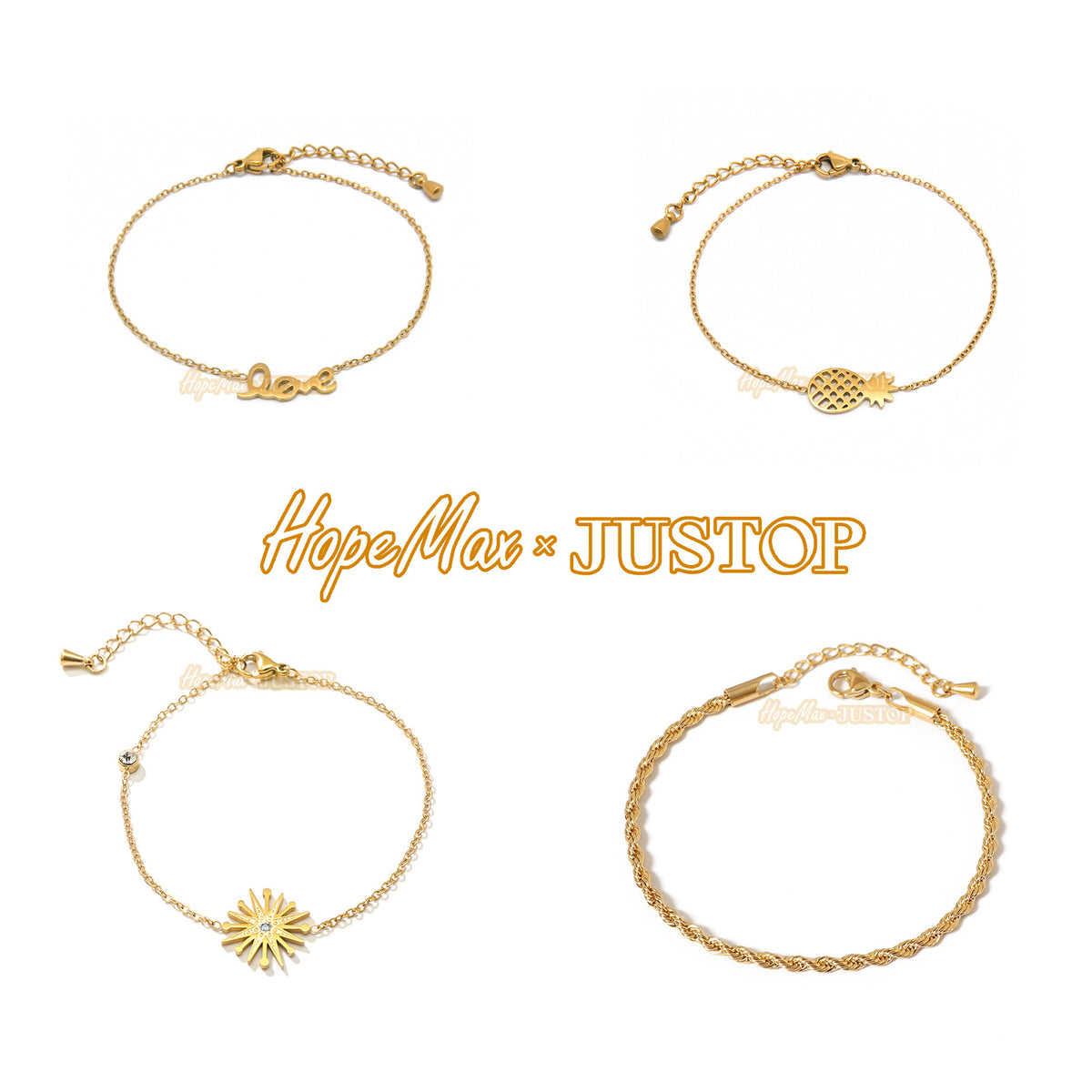 Justop European and American Twist Chain Vintage Cross-Border Jewelry Stainless Steel Bracelet Electroplated 18K Gold Adjustable Bracelet