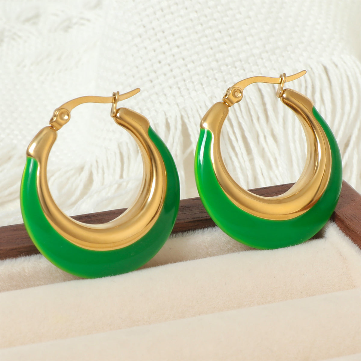 Justop European and American Cross-Border Retro Geometric Circle Earrings High-End Drip Glaze Earrings Fashion Enamel Drip Oil Earrings