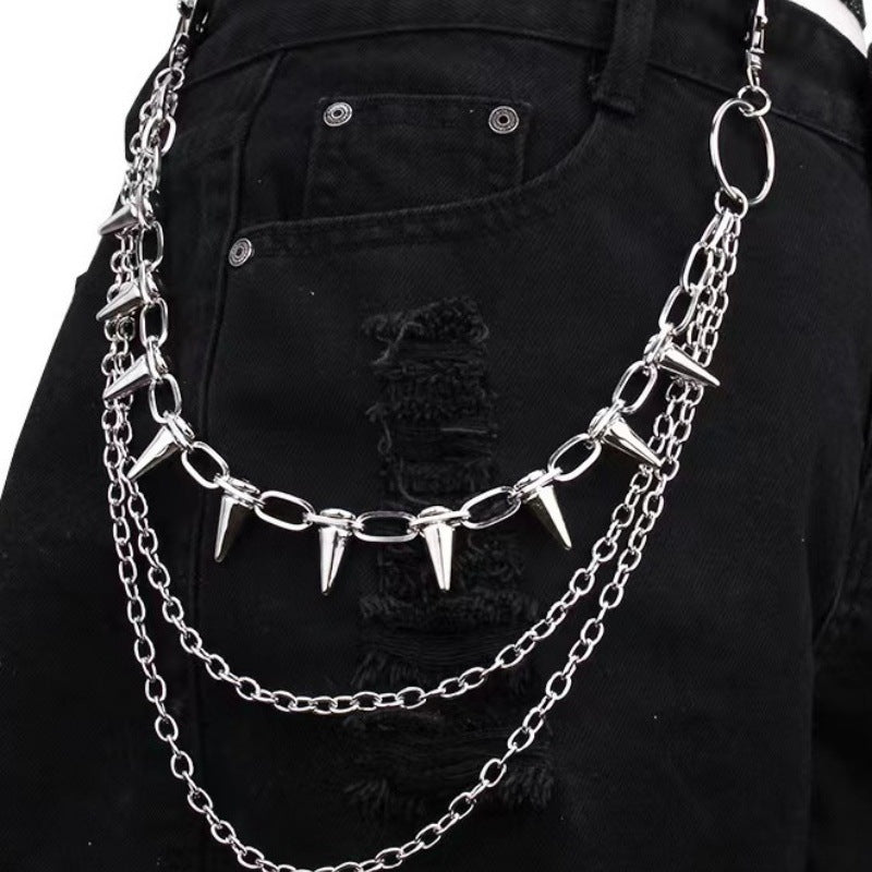 European and American cross-border jewelry hip-hop punk metal rivet stage performance multi-layer waist chain dress jeans accessories