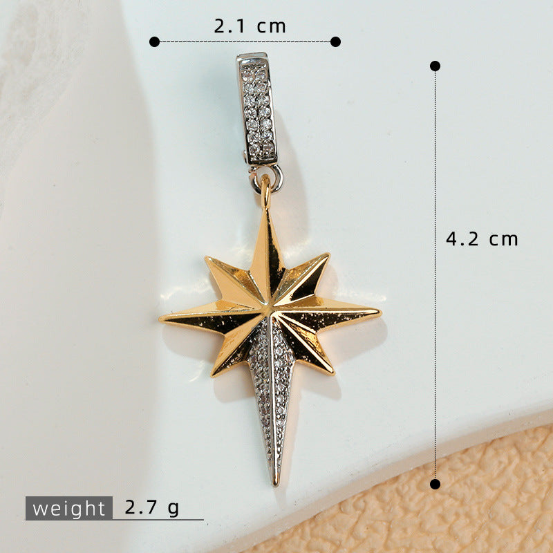 European and American Cross-Border Popular 2025 New Eight-Pointed Star DIY Accessories Pendant Micro-Embedded Earrings Jewelry Pendant Pendant