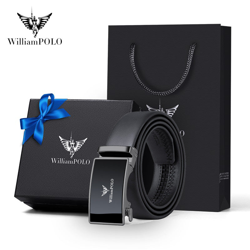 Paul Belt Men's High-End Leather Belt Men's Genuine Leather Automatic Buckle Belt Simple Business Alloy Soft Leather Belt for Men