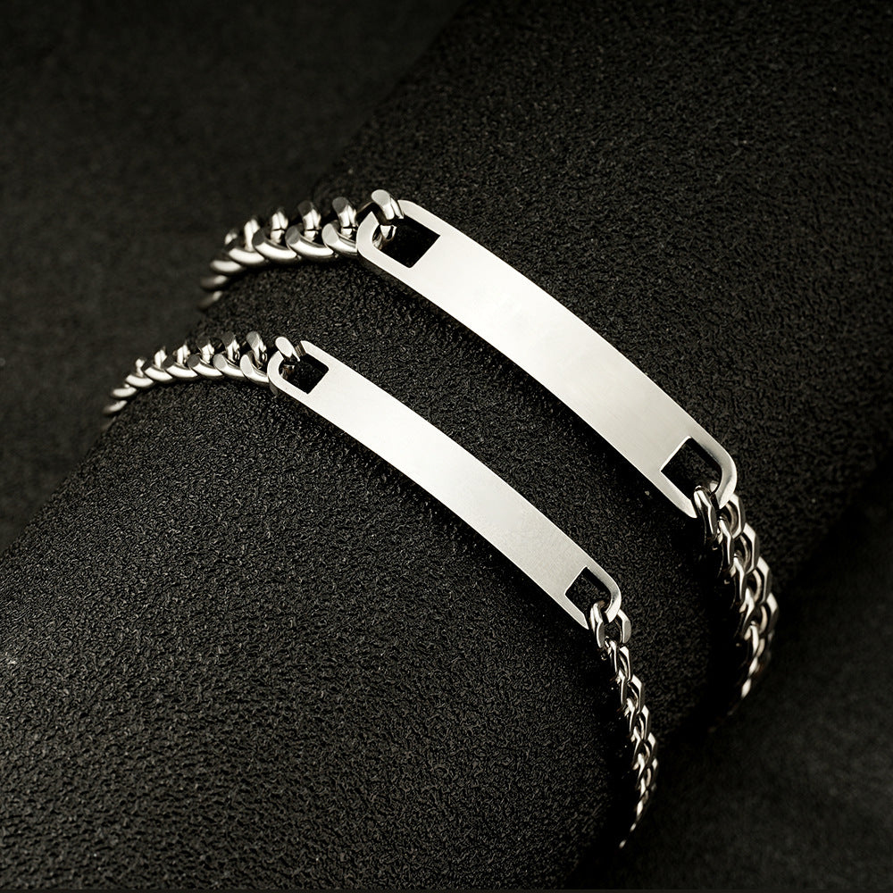 Cross-Border Amazon Hot Selling European and American Fashion Couple DIY Stainless Steel Glossy Curved Bracelet Laser Name